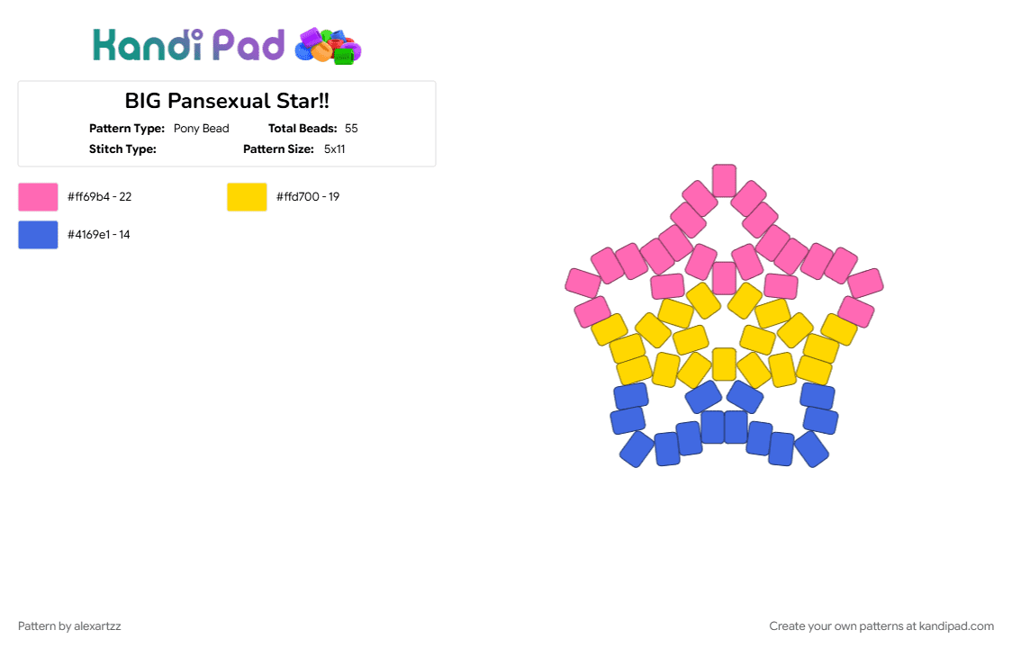 BIG Pansexual Star!! - Pony Bead Pattern by alexartzz on Kandi Pad - pansexual, pink, pride flag, star, yellow