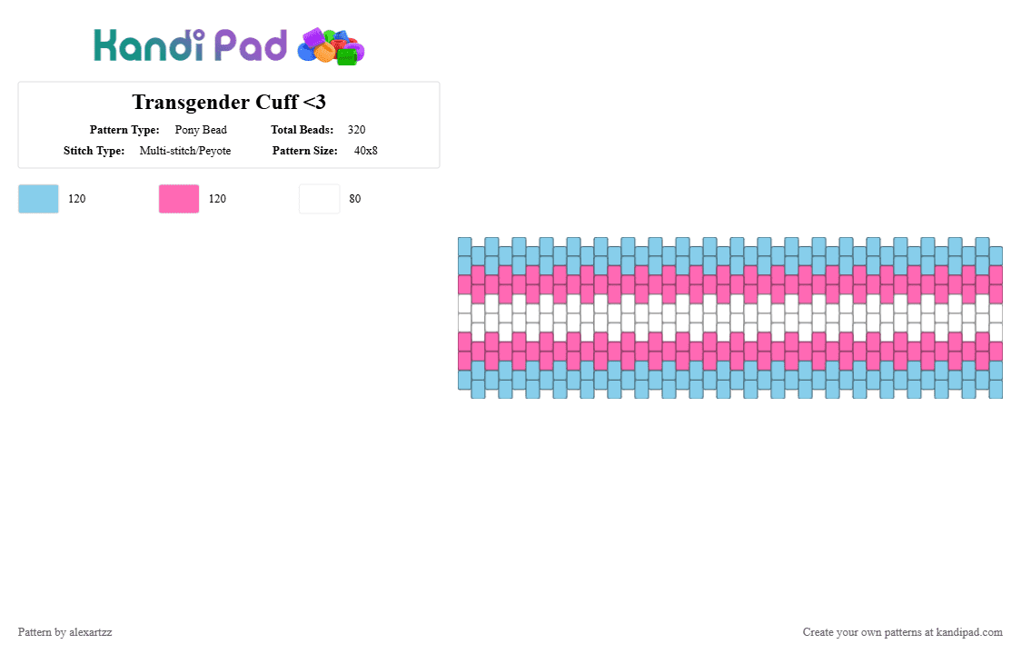 Transgender Cuff - Pony Bead Pattern by alexartzz on Kandi Pad - blue, cuff, lgbtq, light blue, pink, pride, trans