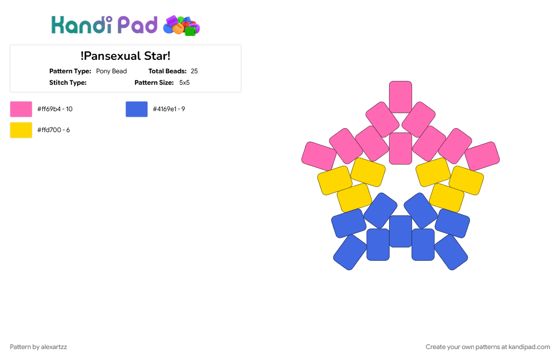 !Pansexual Star! - Pony Bead Pattern by alexartzz on Kandi Pad - blue, pansexual, pink, pride, star