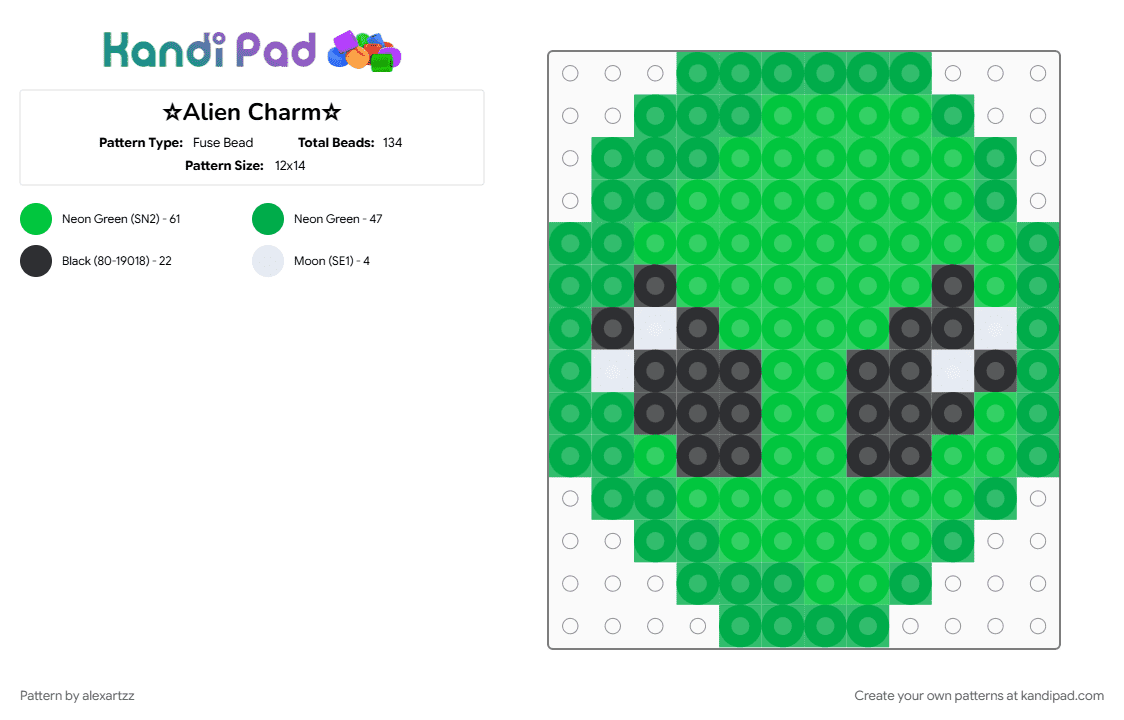 ☆Alien Charm☆ - Fuse Bead Pattern by alexartzz on Kandi Pad - alien, charm, green, space