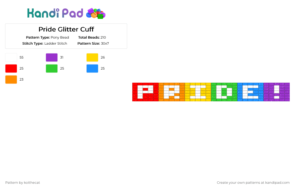 Pride Glitter Cuff - Pony Bead Pattern by koithecat on Kandi Pad - 