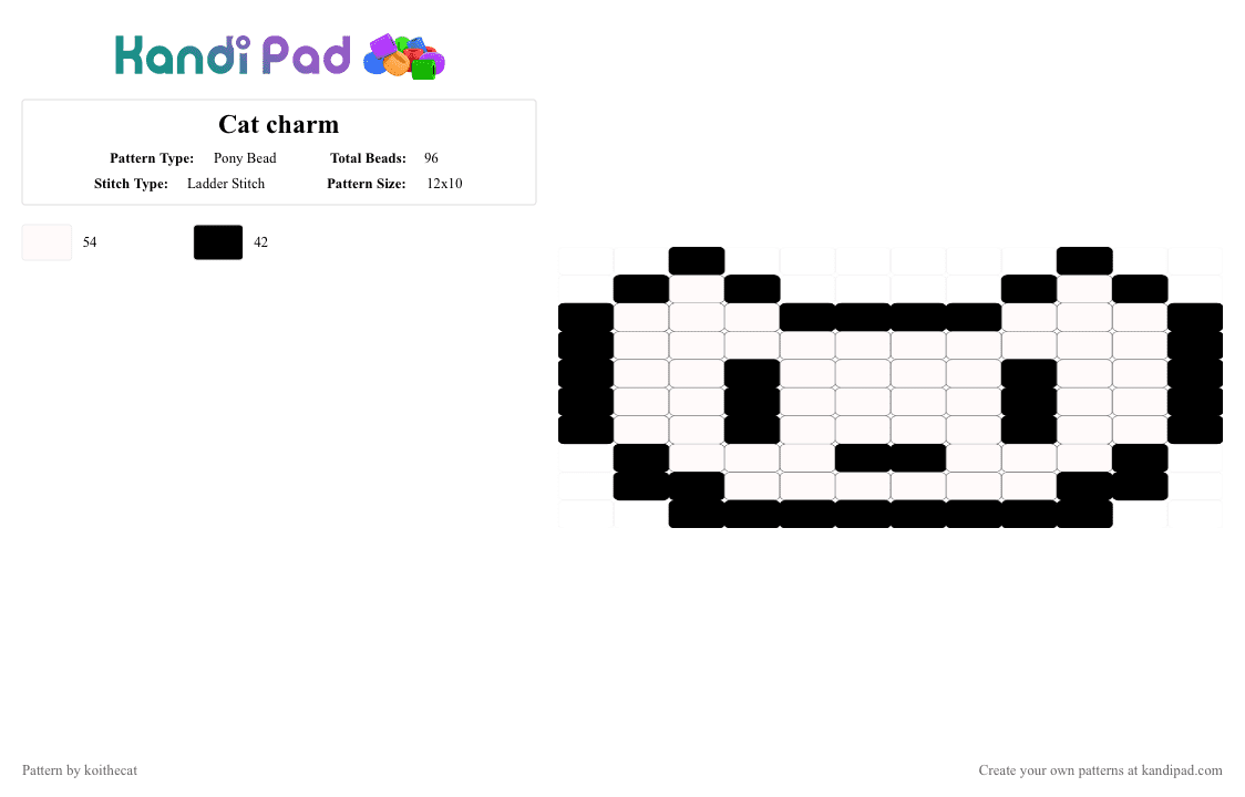 Cat charm - Pony Bead Pattern by koithecat on Kandi Pad - black, cat, white