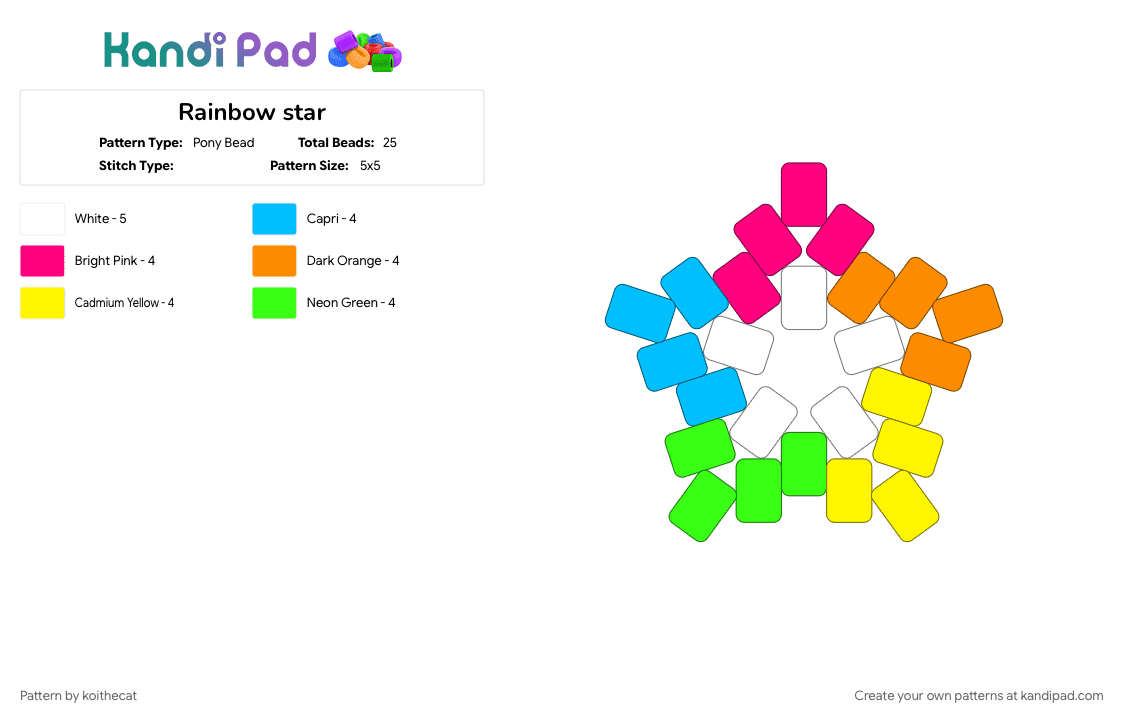 Rainbow star - Pony Bead Pattern by koithecat on Kandi Pad - colorful, pink, yellow