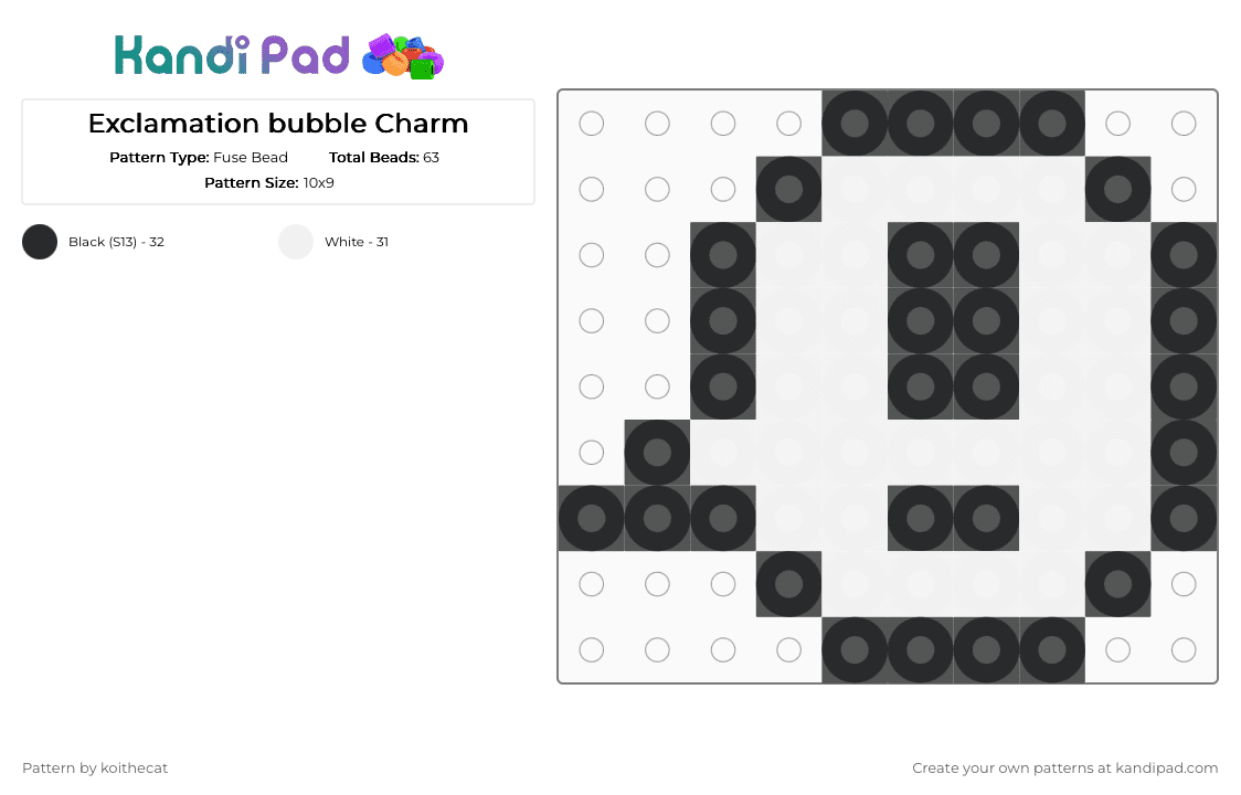 Exclamation bubble Charm - Fuse Bead Pattern by koithecat on Kandi Pad - black, charm, white