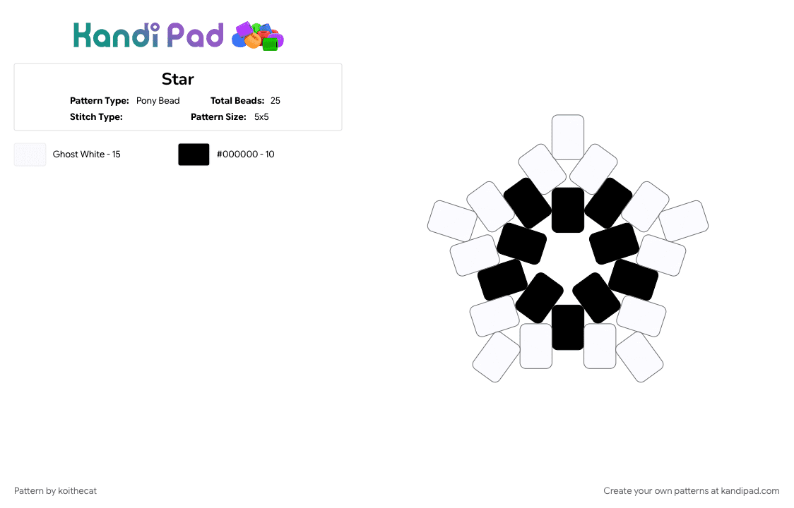 Star - Pony Bead Pattern by koithecat on Kandi Pad - black, white
