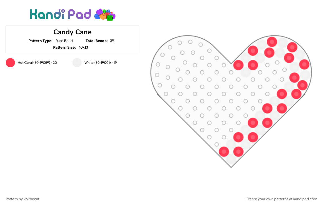 Candy Cane - Fuse Bead Pattern by koithecat on Kandi Pad - red, white