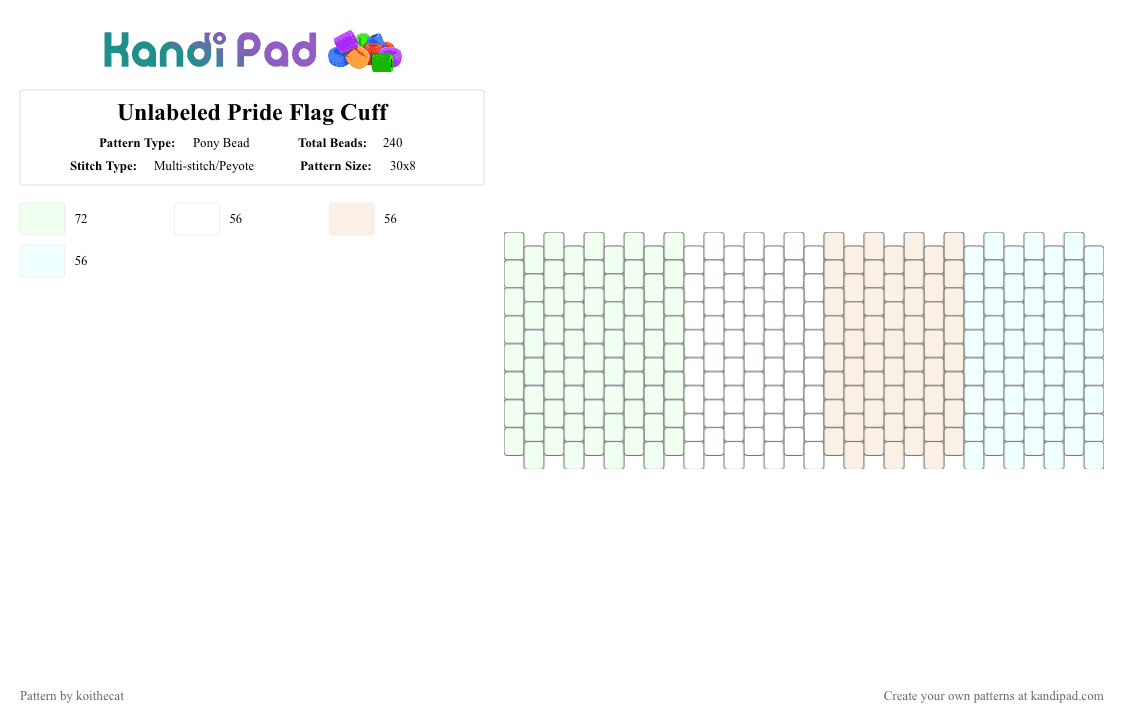 Unlabeled Pride Flag Cuff - Pony Bead Pattern by koithecat on Kandi Pad - 