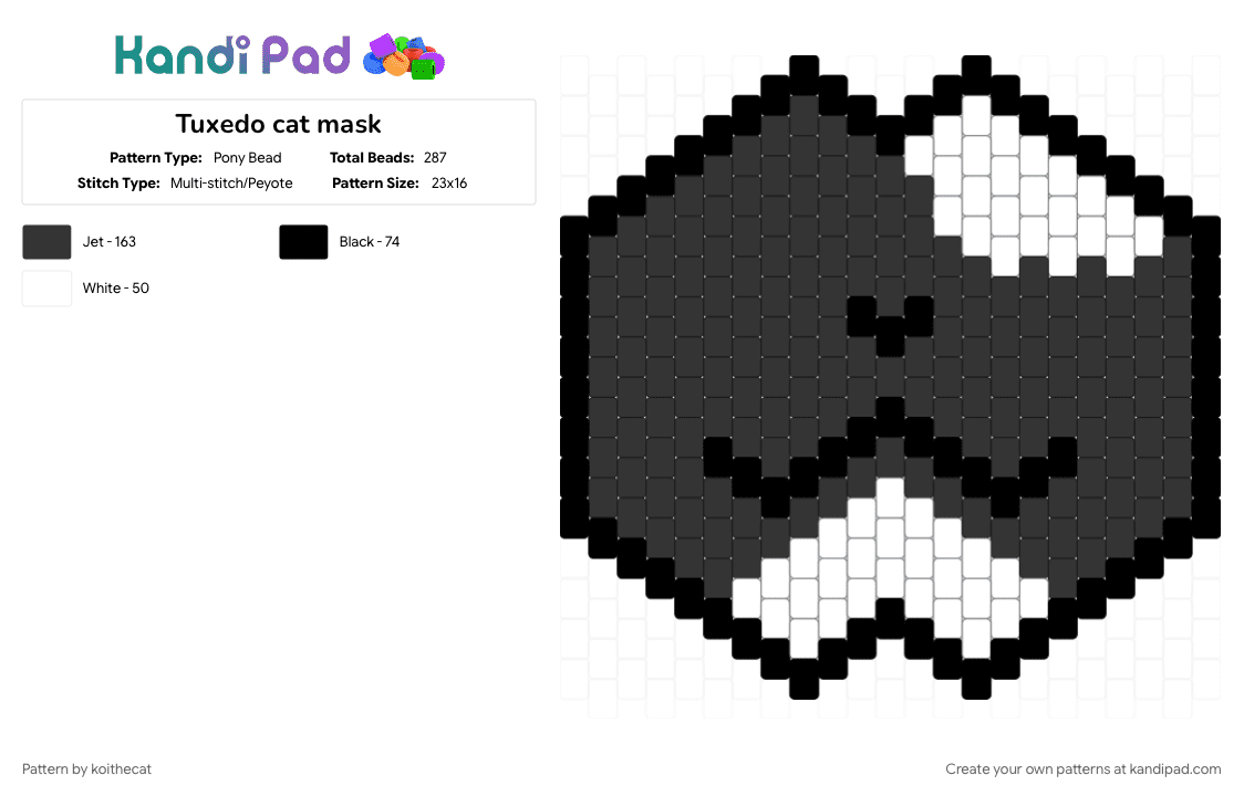 Tuxedo cat mask - Pony Bead Pattern by koithecat on Kandi Pad - black