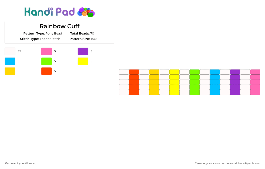 Rainbow Cuff - Pony Bead Pattern by koithecat on Kandi Pad - 