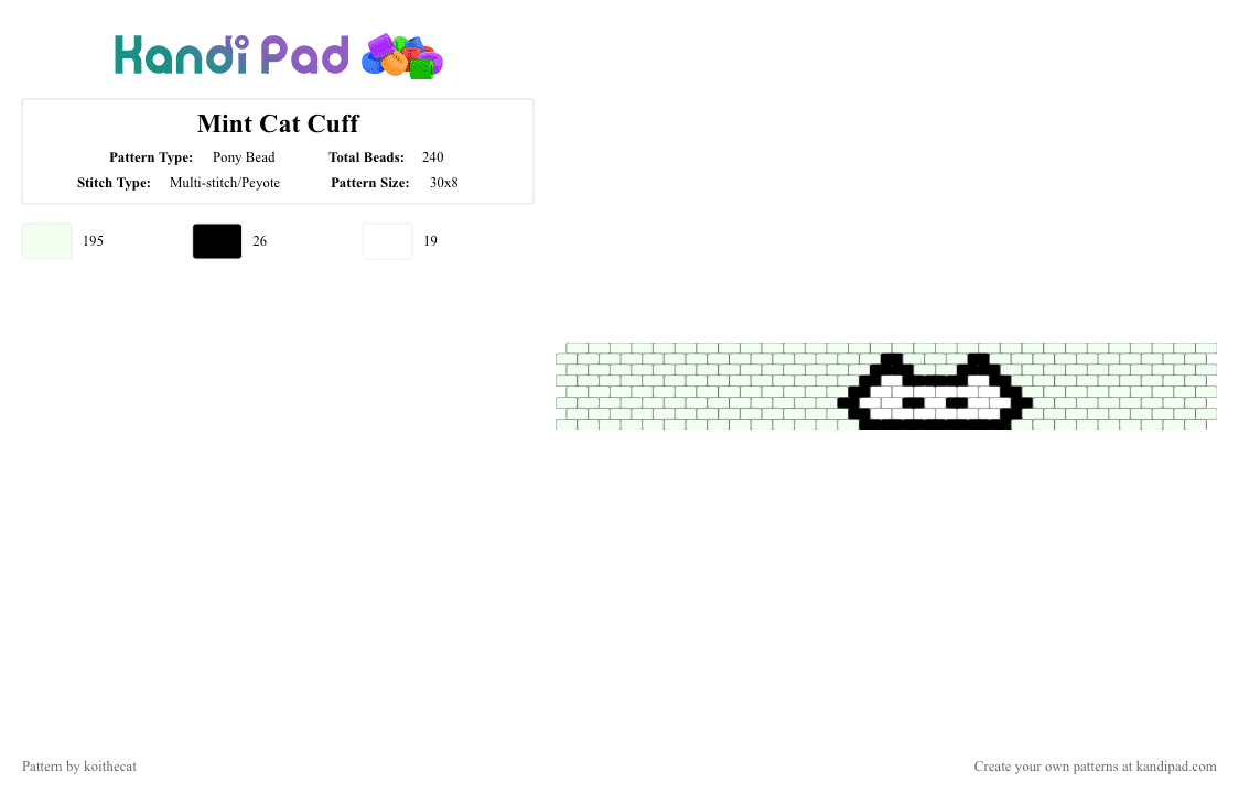 Mint Cat Cuff - Pony Bead Pattern by koithecat on Kandi Pad - 