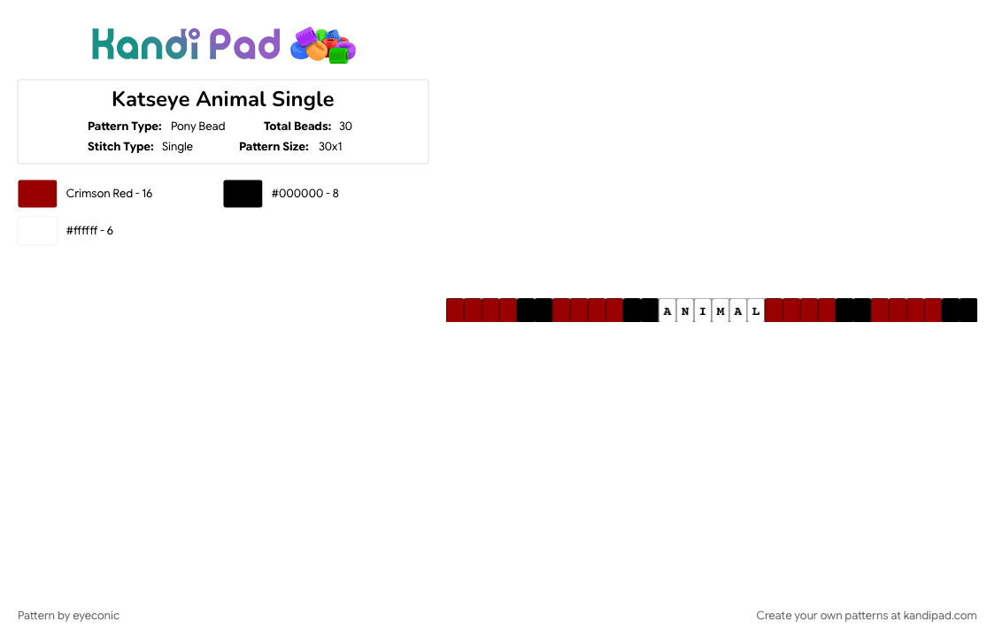 Katseye Animal Single - Pony Bead Pattern by eyeconic on Kandi Pad - red, white