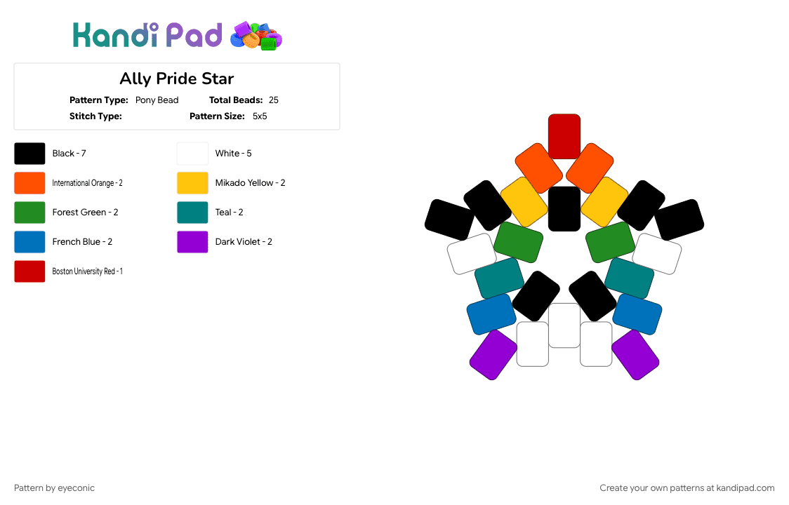 Ally Pride Star - Pony Bead Pattern by eyeconic on Kandi Pad - colorful, purple, teal, yellow