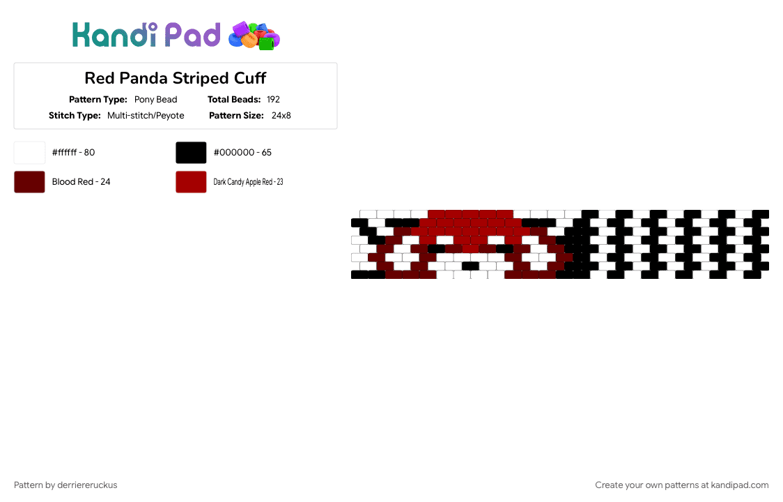 Red Panda Striped Cuff - Pony Bead Pattern by derriereruckus on Kandi Pad - brown, red, white