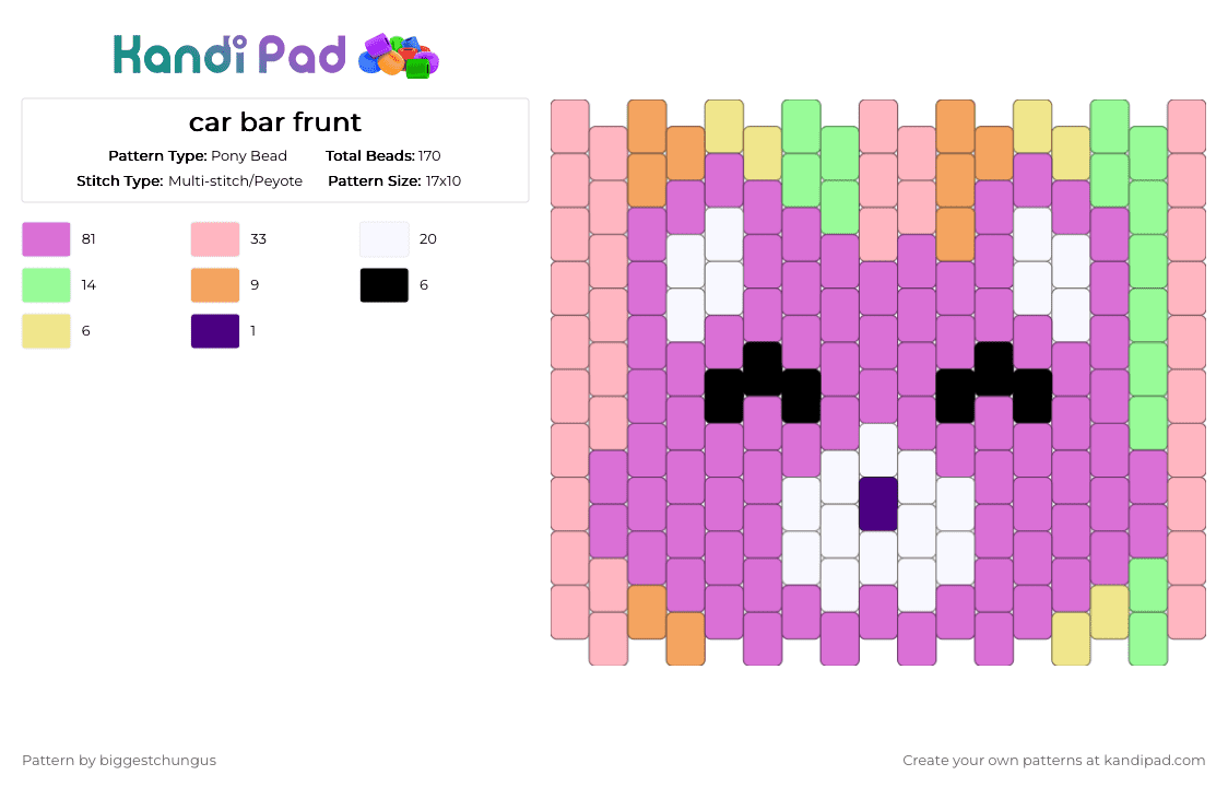 car bar frunt - Pony Bead Pattern by biggestchungus on Kandi Pad - pink