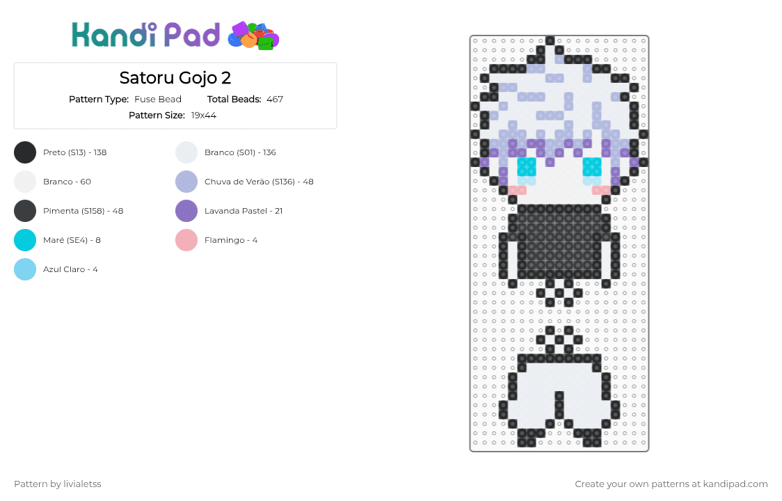 Satoru Gojo 2 - Fuse Bead Pattern by livialetss on Kandi Pad - blue, cotdanime, pink, white