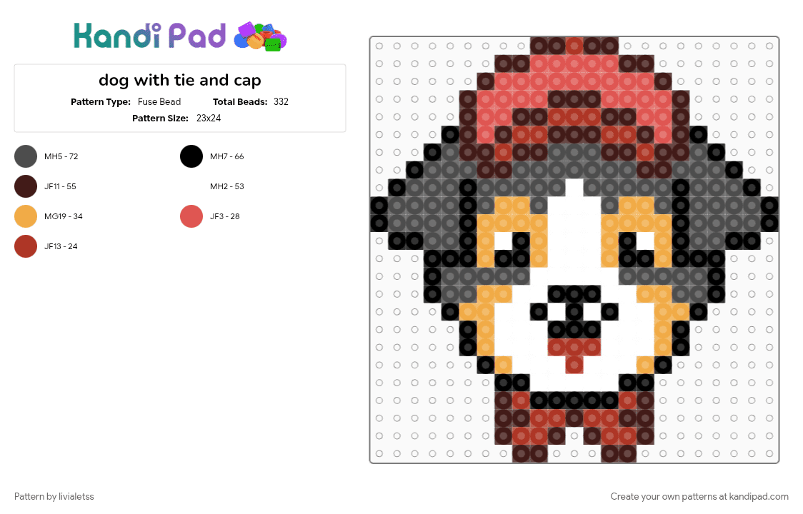 dog with tie and cap - Fuse Bead Pattern by livialetss on Kandi Pad - brown, gray, red