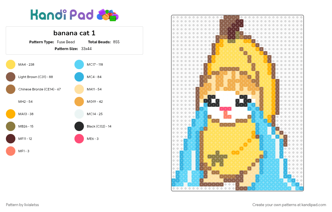 banana cat 1 - Fuse Bead Pattern by livialetss on Kandi Pad - cotdcats, light blue, tan, yellow