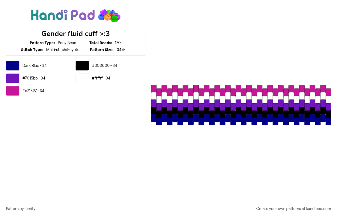 Gender fluid cuff >:3 - Pony Bead Pattern by lumity on Kandi Pad - pink, purple