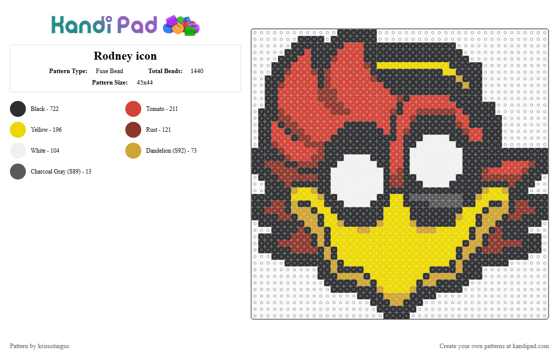Rodney icon - Fuse Bead Pattern by krisustingus on Kandi Pad - black,red,yellow