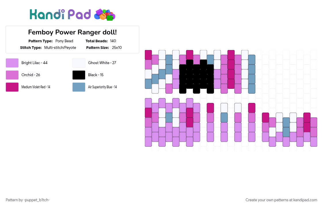 Femboy Power Ranger doll! - Pony Bead Pattern by -puppet_b1tch- on Kandi Pad - femboy, lgbtqia, pink, power rangers, pride flag