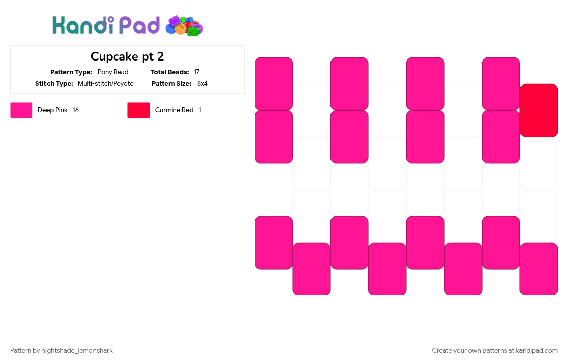 Cupcake pt 2 - Pony Bead Pattern by -puppet_b1tch- on Kandi Pad - cupcake, pink, sweet