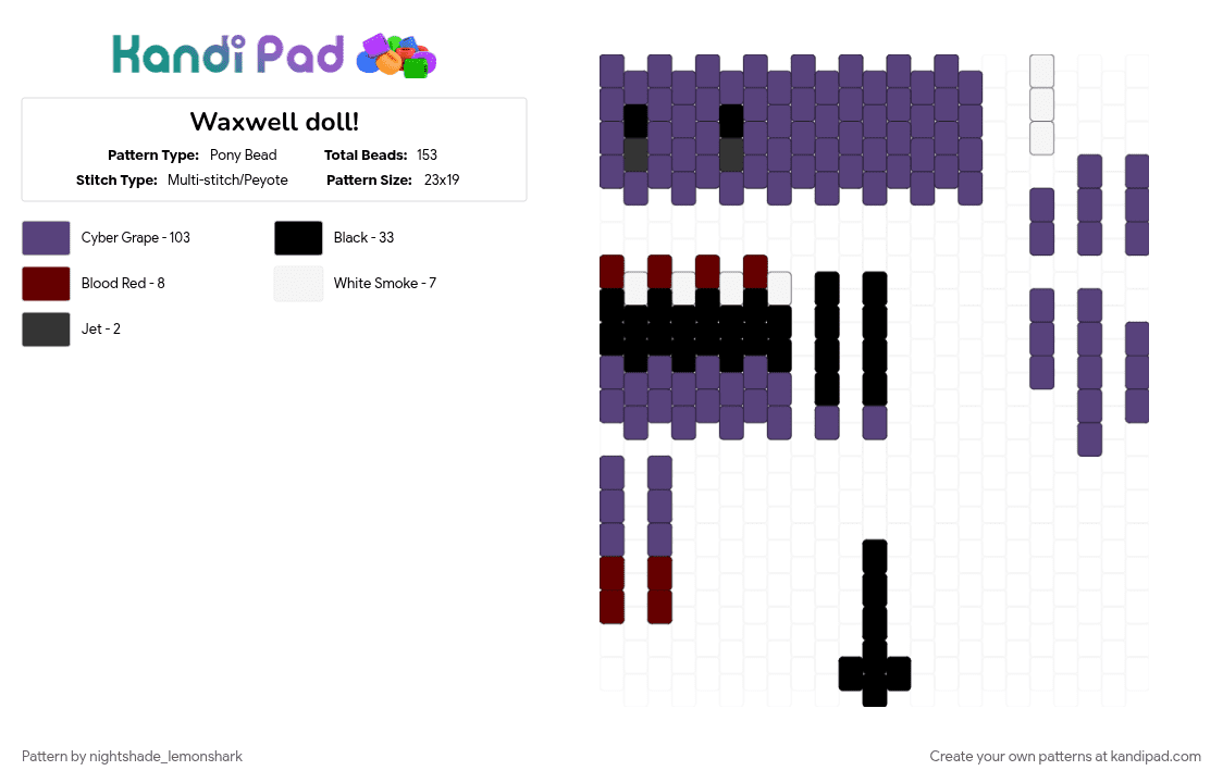 Waxwell doll! - Pony Bead Pattern by nightshade_lemonshark on Kandi Pad - candle, dandys world, purple, waxwell