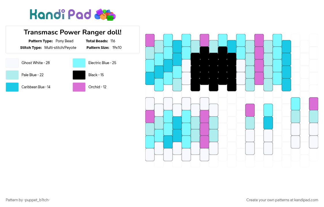Transmasc Power Ranger doll! - Pony Bead Pattern by -puppet_b1tch- on Kandi Pad - lgbtqia, light blue, power rangers, pride flag, transmasc