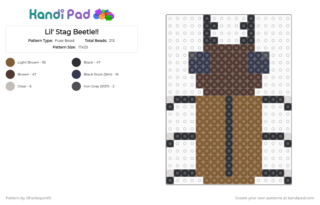 Lil\' Stag Beetle!! - Fuse Bead Pattern by nightshade_lemonshark on Kandi Pad - beetle, brown, bug, stag beetle, tan