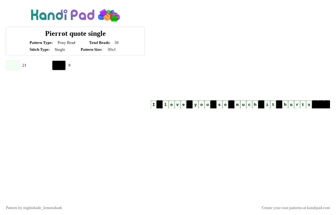 Pierrot quote single - Pony Bead Pattern by nightshade_lemonshark on Kandi Pad - black, pierrot, single, the freak circus, white