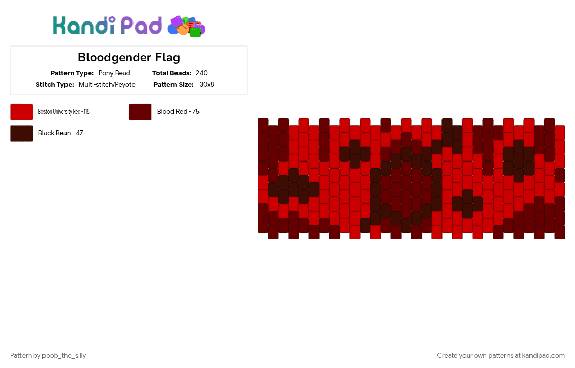Bloodgender Flag - Pony Bead Pattern by -puppet_b1tch- on Kandi Pad - bloodgender, brown, pride flag, red