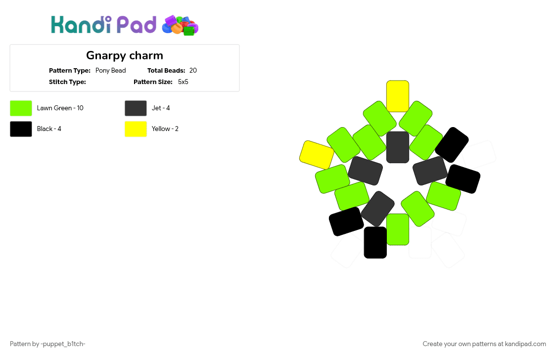 Gnarpy charm - Pony Bead Pattern by -puppet_b1tch- on Kandi Pad - green