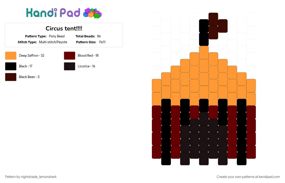 Circus tent!!!! - Pony Bead Pattern by nightshade_lemonshark on Kandi Pad - brown, cotdtents, orange