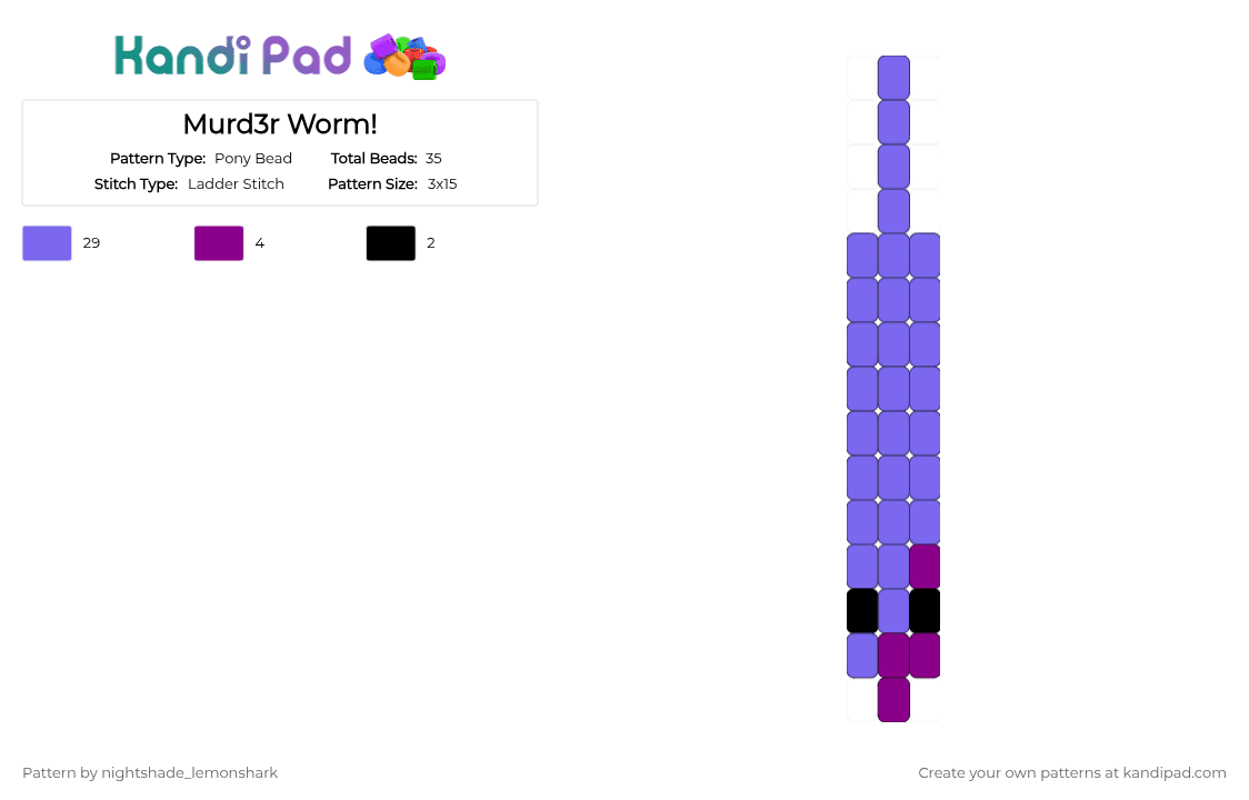 Murd3r Worm! - Pony Bead Pattern by nightshade_lemonshark on Kandi Pad - animal, blue, pink blood, worm