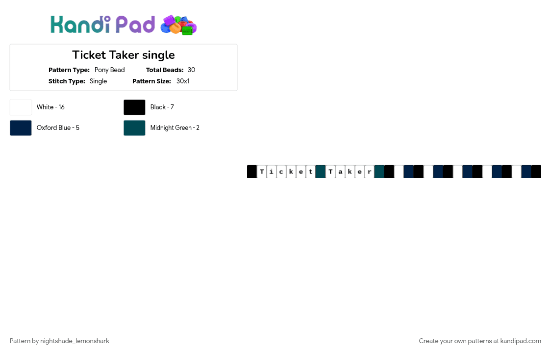 Ticket Taker single - Pony Bead Pattern by nightshade_lemonshark on Kandi Pad - blue, single, ticket taker, white