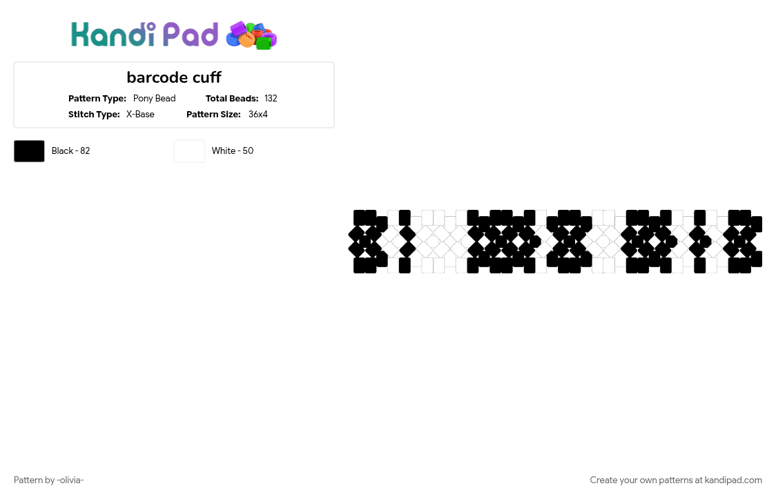 barcode cuff - Pony Bead Pattern by -puppet_b1tch- on Kandi Pad - black, cotdbarcodes, white