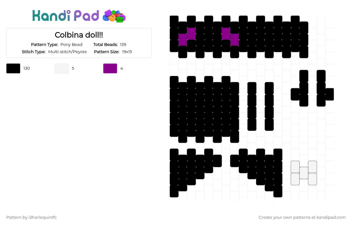 Colbina doll!! - Pony Bead Pattern by nightshade_lemonshark on Kandi Pad - black, columbina, pink, the freak circus, white