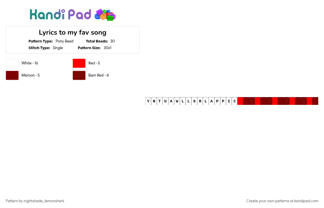 Lyrics to my fav song - Pony Bead Pattern by -olivia- on Kandi Pad - brown, red