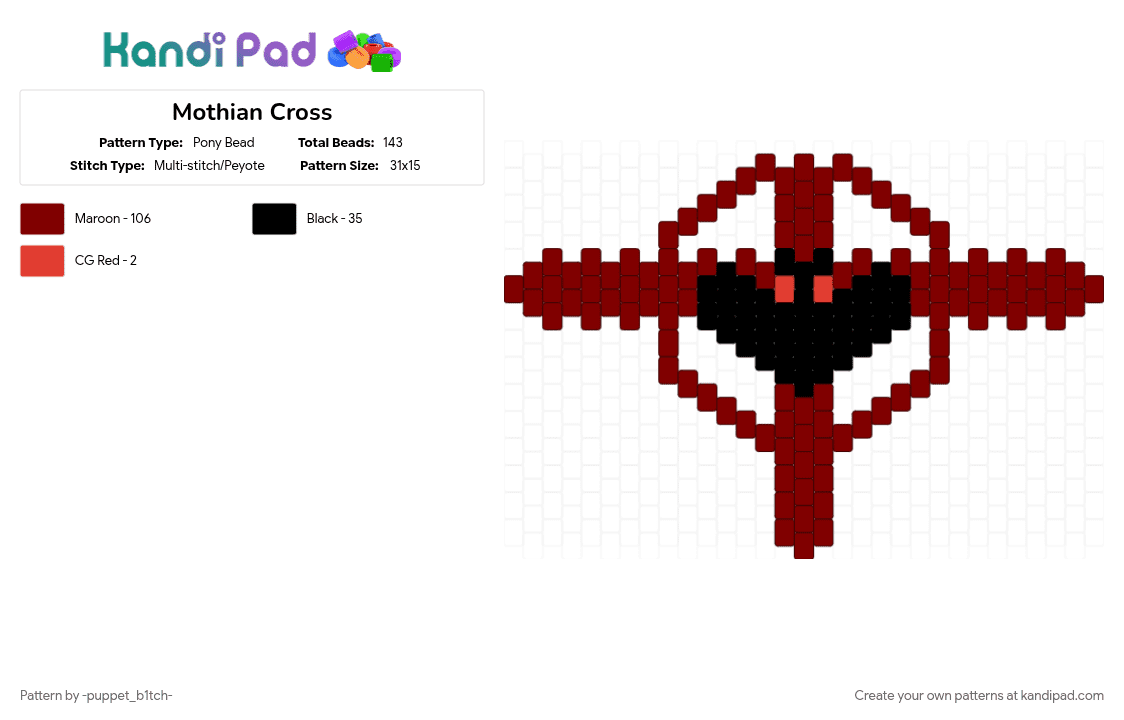 Mothian Cross - Pony Bead Pattern by -puppet_b1tch- on Kandi Pad - brown