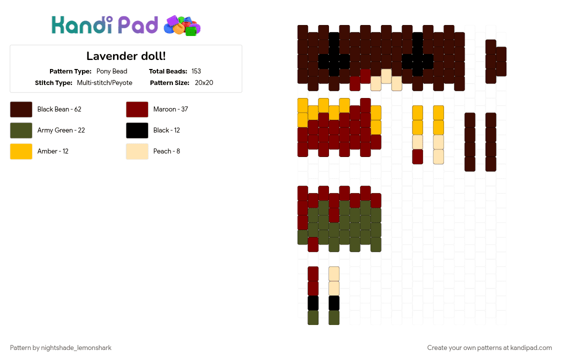Lavender doll! - Pony Bead Pattern by nightshade_lemonshark on Kandi Pad - blood, brown, doll, oc