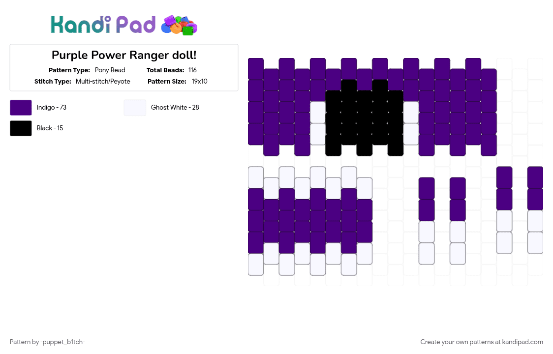 Purple Power Ranger doll! - Pony Bead Pattern by -puppet_b1tch- on Kandi Pad - doll, power rangers, purple, purple power ranger, white
