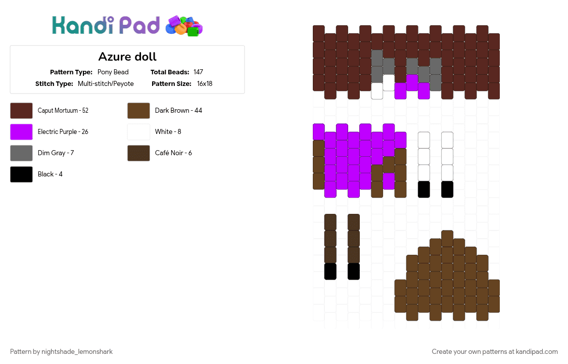 Azure doll - Pony Bead Pattern by nightshade_lemonshark on Kandi Pad - azure, azurewrath, brown, forsaken