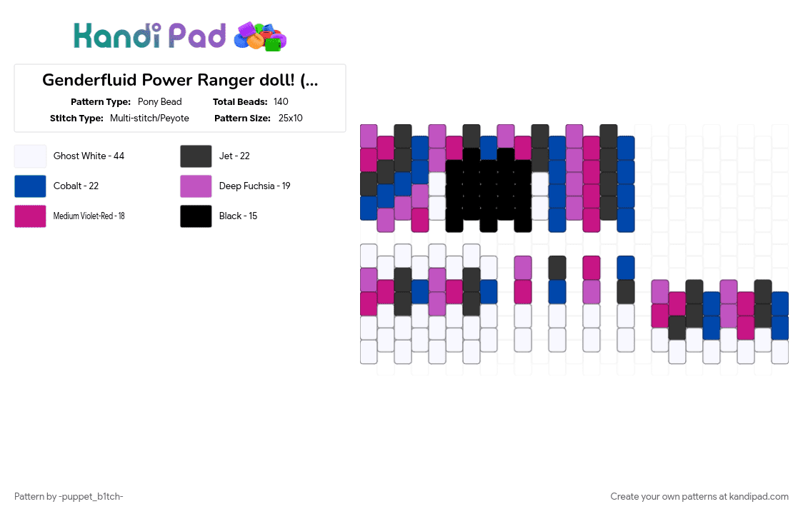 Genderfluid Power Ranger doll! (skirt) - Pony Bead Pattern by -puppet_b1tch- on Kandi Pad - blue, genderfluid, lgbtqia, pink, power rangers, pride flag