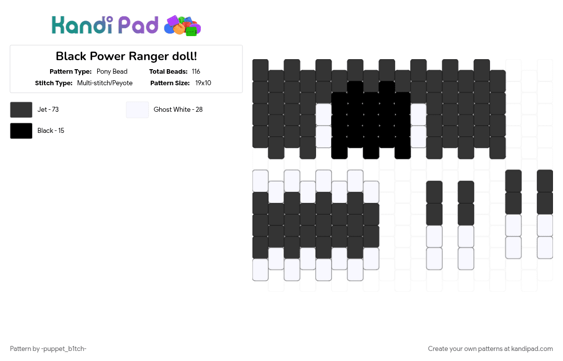 Black Power Ranger doll! - Pony Bead Pattern by -puppet_b1tch- on Kandi Pad - black, black power ranger, doll, power rangers