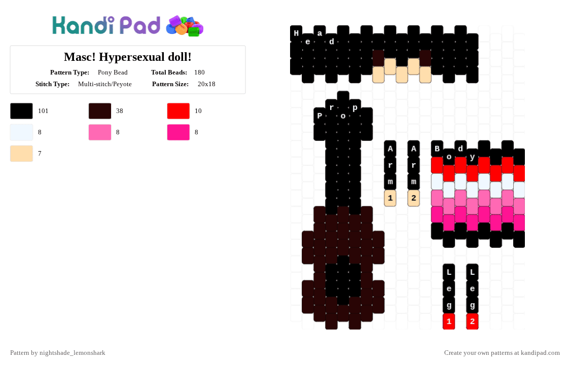 Masc! Hypersexual doll! - Pony Bead Pattern by nightshade_lemonshark on Kandi Pad - black, brown, doll, hypersexual, hypersexual flag