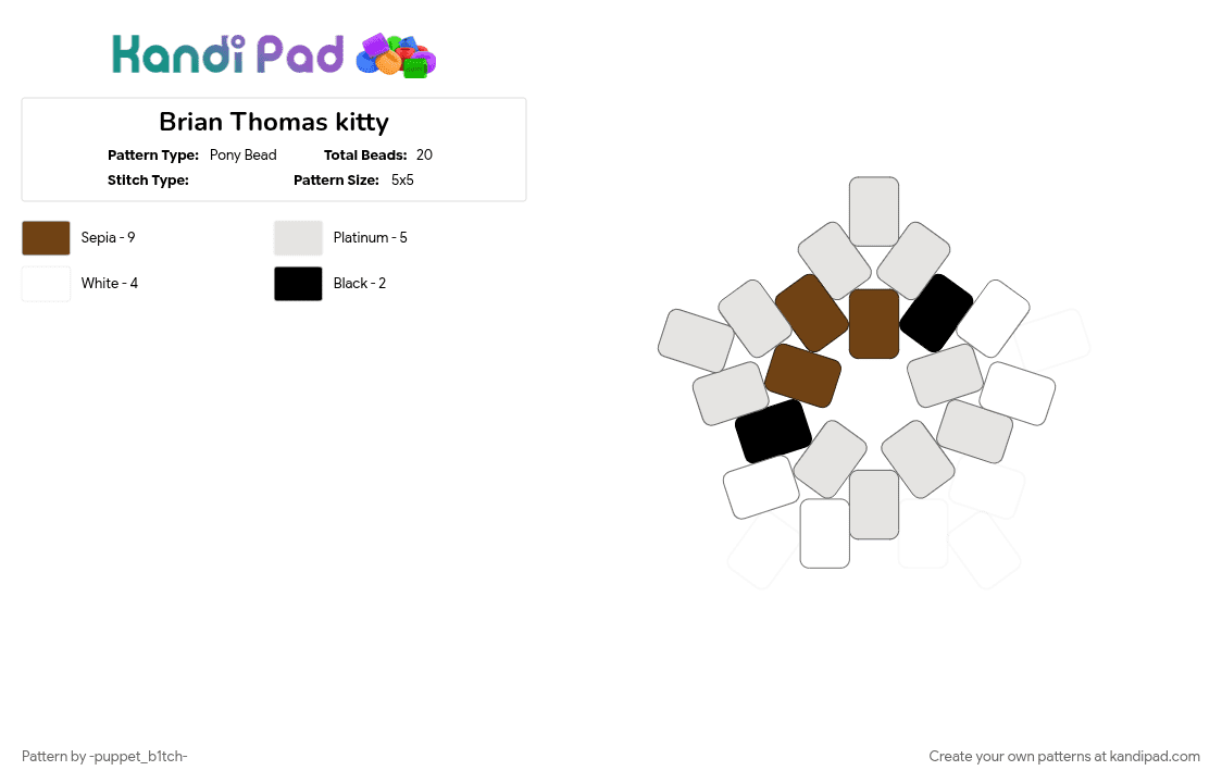 Brian Thomas kitty - Pony Bead Pattern by -puppet_b1tch- on Kandi Pad - brian thomas, marble hornets, white