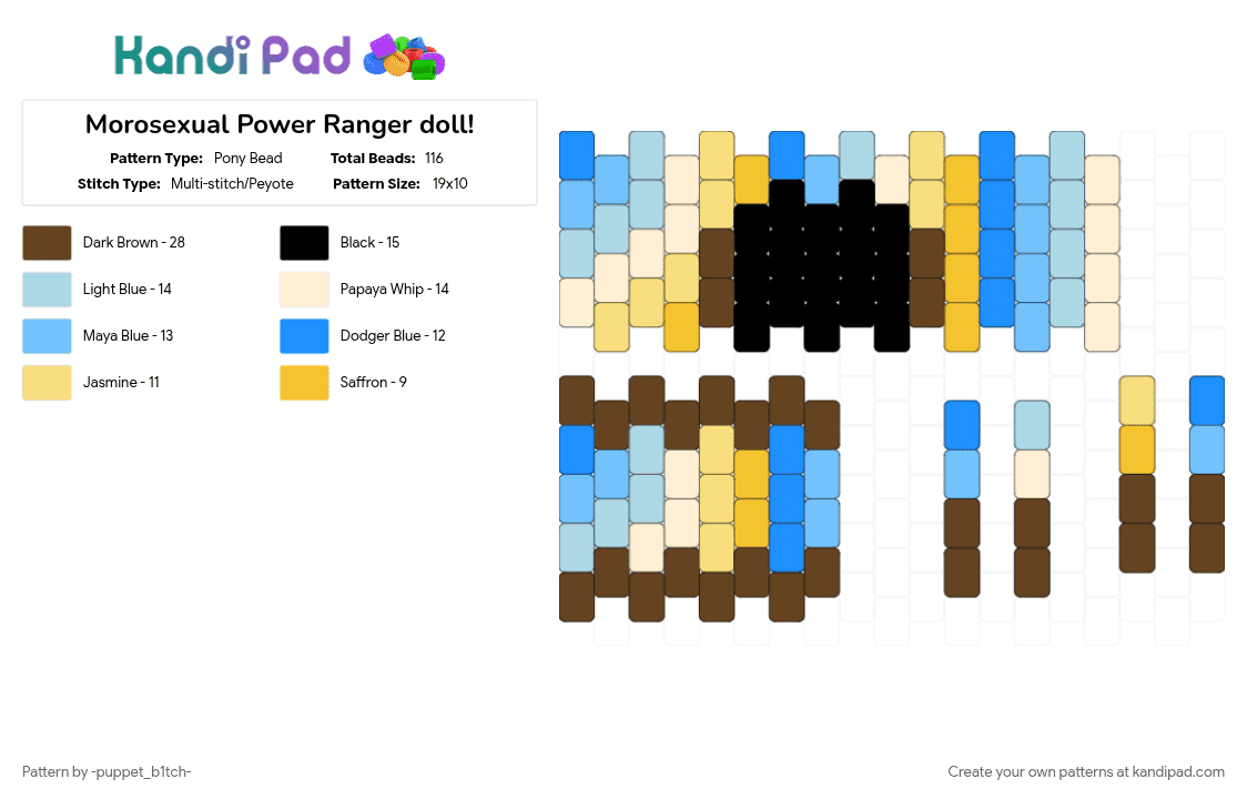 Morosexual Power Ranger doll! - Pony Bead Pattern by -puppet_b1tch- on Kandi Pad - brown, lgbtqia, light blue, morosexual, power rangers, pride flag