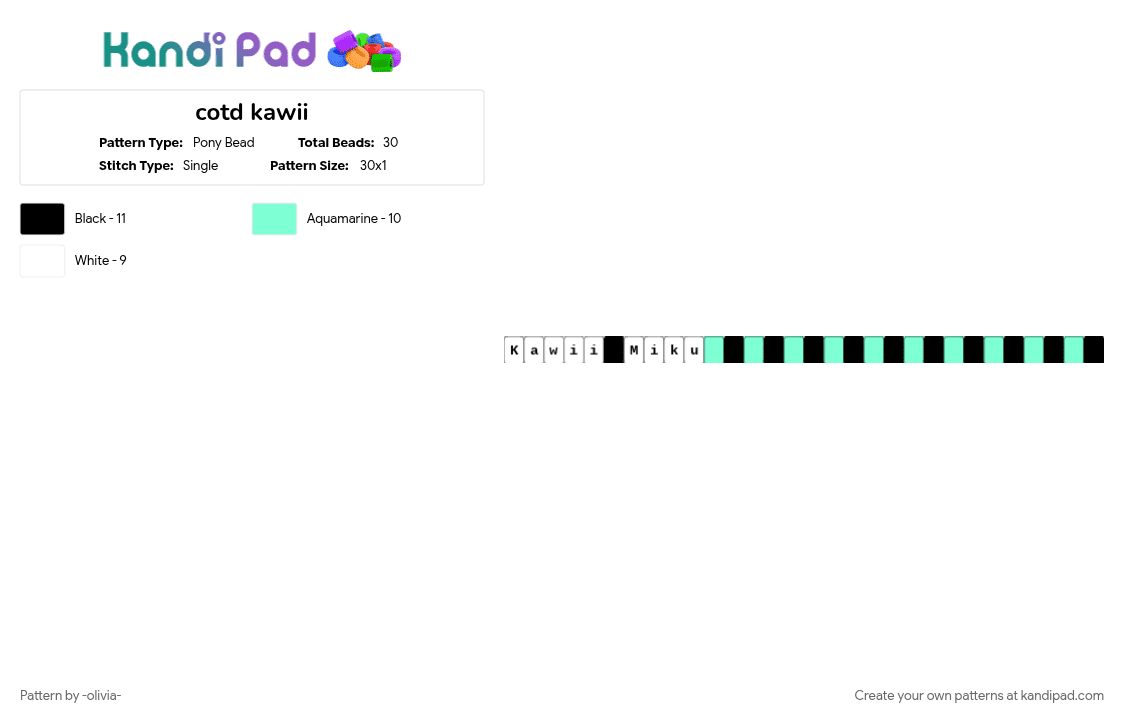 cotd kawii - Pony Bead Pattern by -puppet_b1tch- on Kandi Pad - cotdkawaii, teal, white