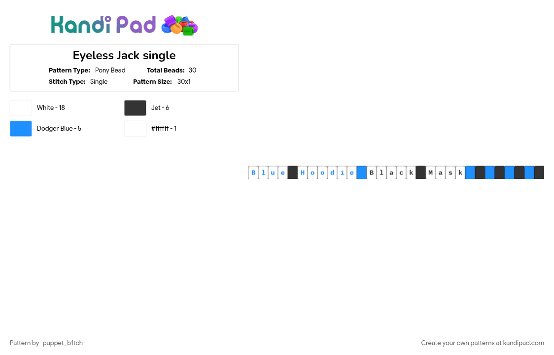 Eyeless Jack single - Pony Bead Pattern by -puppet_b1tch- on Kandi Pad - creepypasta, eyeless jack, single, white
