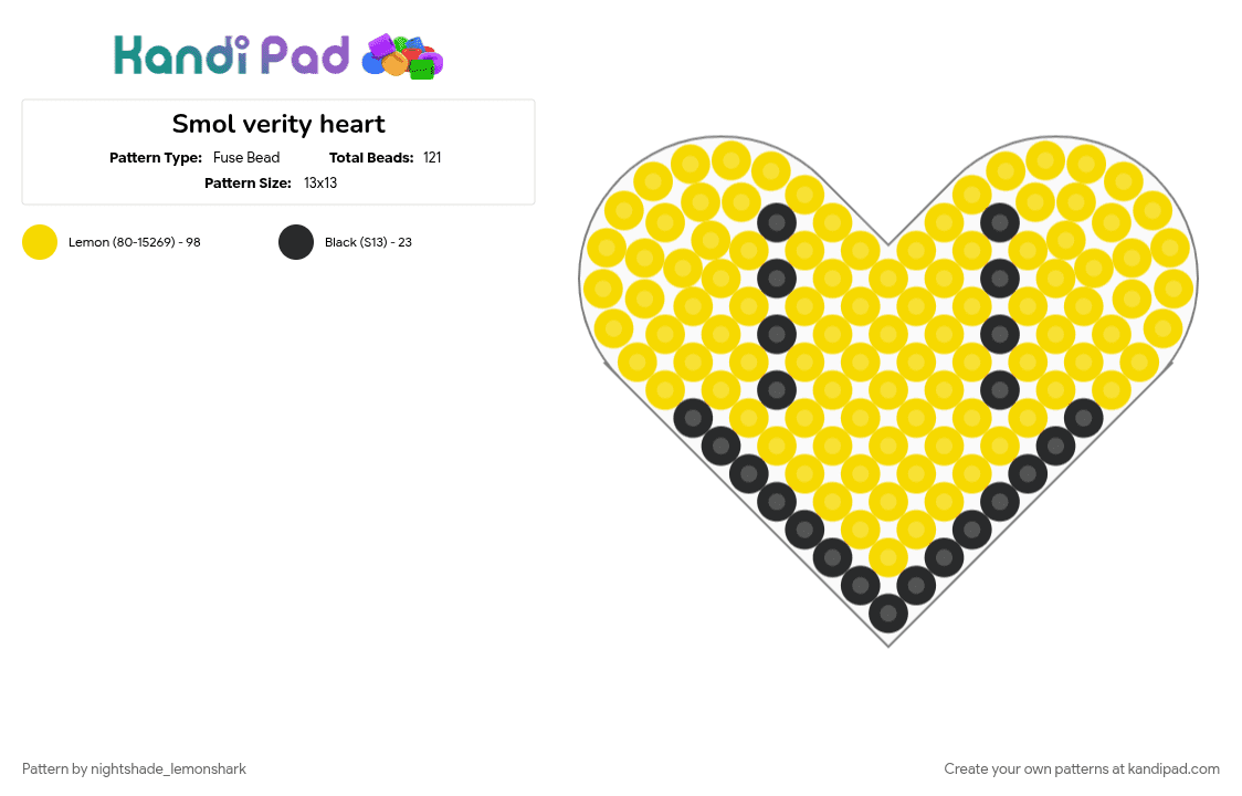 Smol verity heart - Fuse Bead Pattern by poob_the_silly on Kandi Pad - verity, yellow
