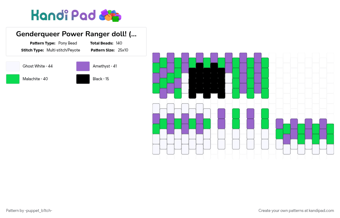 Genderqueer Power Ranger doll! (Skirt) - Pony Bead Pattern by -puppet_b1tch- on Kandi Pad - genderqueer, lgbtqia, power rangers, pride flag, purple, teal